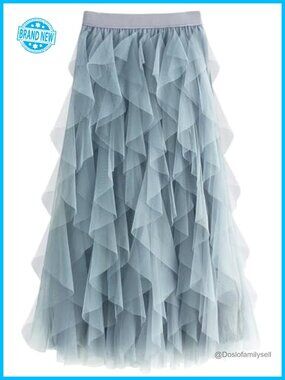 Women Long Tulle Tutu Skirt Layered Mesh A-Line Elastic Waist One Size